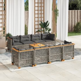 Set Divano da Giardino 9 pz con Cuscini Grigio in Polyrattan