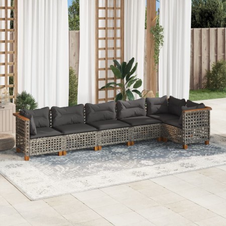 Set Divano da Giardino 6 pz con Cuscini Grigio in Polyrattan