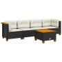 Set Divani da Giardino 5 pz con Cuscini in Polyrattan Nero