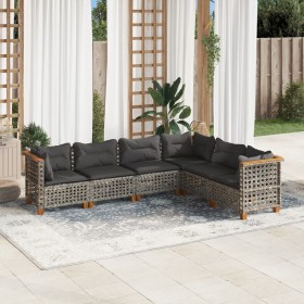 Set Divano da Giardino 6 pz con Cuscini Grigio in Polyrattan