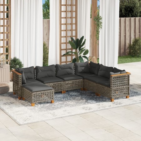 Set Divani da Giardino 7 pz con Cuscini Grigio in Polyrattan