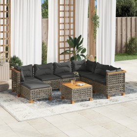 Set Divano da Giardino 8 pz con Cuscini Grigio in Polyrattan