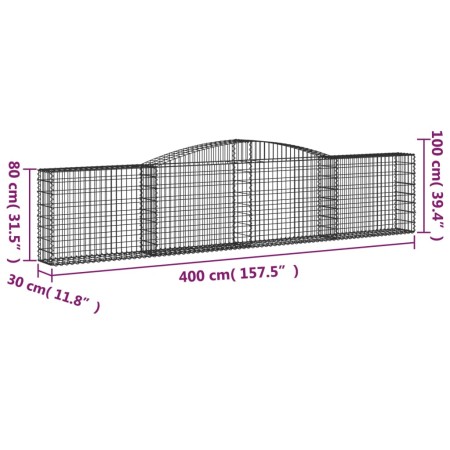 Cesti Gabbioni ad Arco 9 pz 400x30x80/100 cm Ferro Zincato