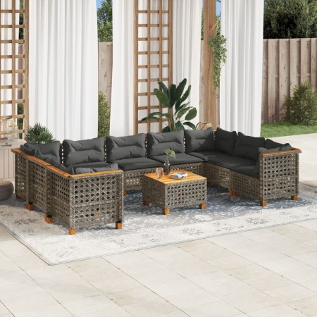 Set Divano da Giardino 10 pz con Cuscini Grigio in Polyrattan