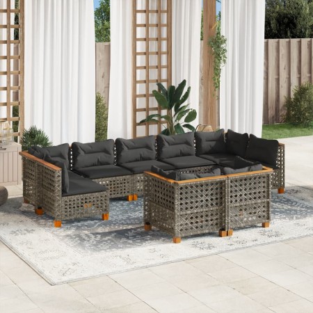 Set Divano da Giardino 9 pz con Cuscini Grigio in Polyrattan