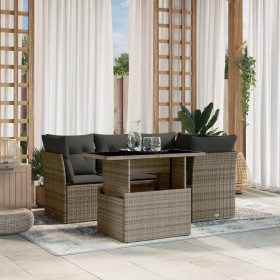 Set Divano da Giardino 5 pz con Cuscini Grigio in Polyrattan