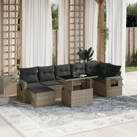 Set Divano da Giardino 8 pz con Cuscini Grigio in Polyrattan