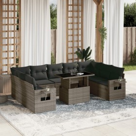 Set Divano da Giardino 10 pz con Cuscini Grigio in Polyrattan