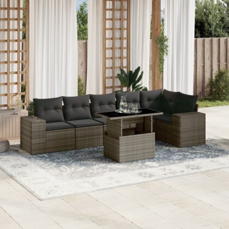 Set Divani da Giardino 7 pz con Cuscini Grigio in Polyrattan