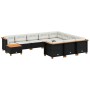 Set Divani da Giardino 11 pz con Cuscini in Polyrattan Nero