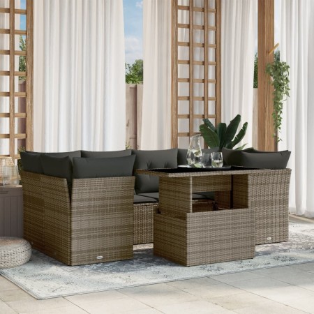 Set Divani da Giardino 7 pz con Cuscini Grigio in Polyrattan