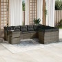 Set Divano da Giardino 10 pz con Cuscini Grigio in Polyrattan