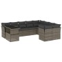 Set Divano da Giardino 10 pz con Cuscini Grigio in Polyrattan