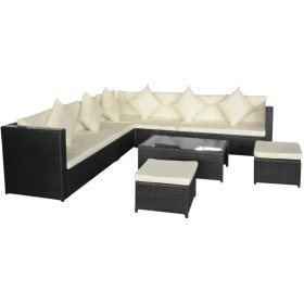 Set Mobili da Giardino con Cuscini 8 pz in Polyrattan Nero