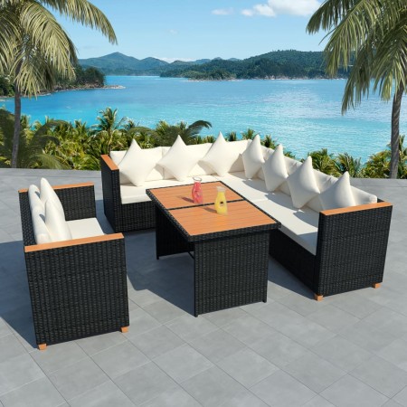 Set Divani da Giardino 5 pz con Cuscini in Polyrattan Nero