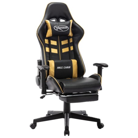 Sedia da Gaming con Poggiapiedi Nera e Oro in Similpelle