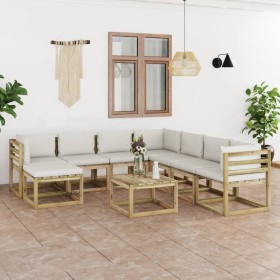 Set Salotto Giardino con Cuscini 9 pz in Pino Impregnato