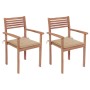 Sedie da Giardino 2 pz con Cuscini Beige Massello di Teak