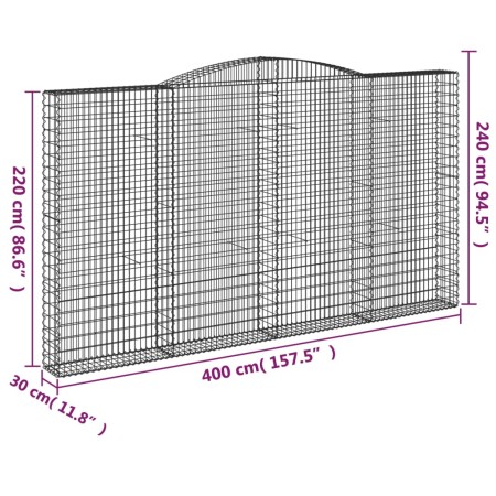 Cesti Gabbioni ad Arco 10 pz 400x30x220/240 cm Ferro Zincato