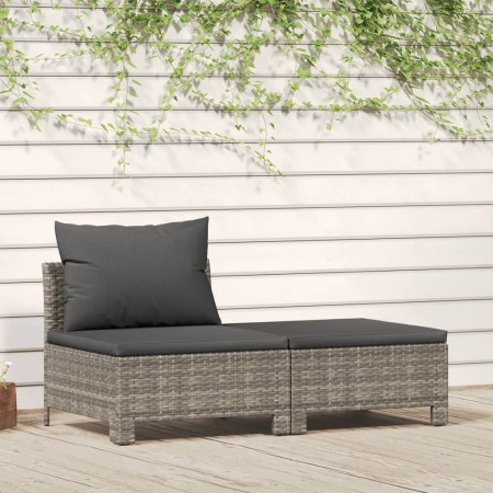 Set di Divani da Giardino 2 pz con Cuscini in Polyrattan Grigio