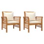 Poltrone con Cuscini Bianco Crema 2 pz Legno Massello di Acacia