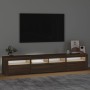 Mobile Porta TV con Luci LED Rovere Marrone 210x35x40 cm