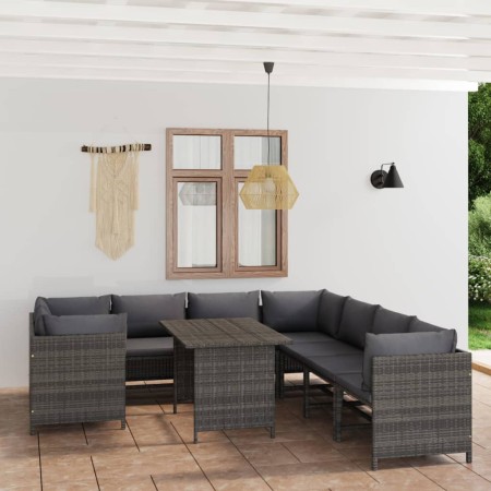 Set Divani da Giardino 9 pz con Cuscini in Polyrattan Grigio