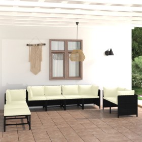 Set Divani da Giardino 10 pz con Cuscini in Polyrattan Nero