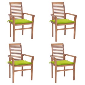 Sedie da Pranzo 4 pz e Cuscini Verde Brillante Massello di Teak