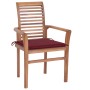 Sedie da Pranzo 4 pz con Cuscini Rosso Vino in Massello di Teak