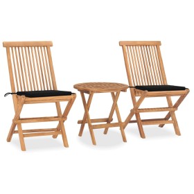 Set da Pranzo Giardino Pieghevole 3 pz Cuscino Massello di Teak