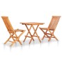 Set da Bistrot 3 pz con Cuscini Beige in Legno Massello di Teak