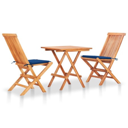 Set da Bistrot 3 pz con Cuscini Blu Reale in Massello di Teak