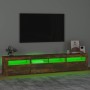 Mobile Porta TV con Luci LED Rovere Fumo 210x35x40 cm