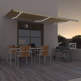 Tenda da Sole Retrattile Manuale LED 600x350 cm Giallo Bianco