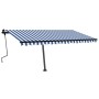 Tenda da Sole Retrattile Manuale con LED 450x350 cm Blu Bianco