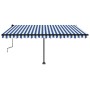 Tenda da Sole Retrattile Manuale con LED 450x350 cm Blu Bianco