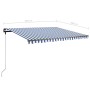 Tenda da Sole Retrattile Manuale con LED 450x350 cm Blu Bianco