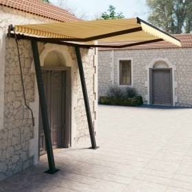 Tenda Sole Retrattile Manuale con Pali 3,5x2,5m Gialla Bianca