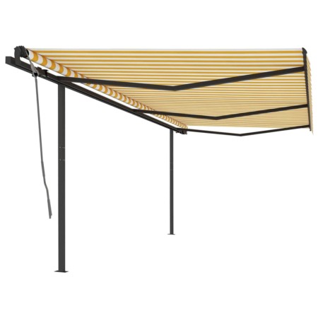 Tenda da Sole Retrattile Manuale con Pali 6x3 m Gialla Bianca