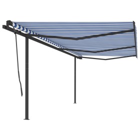 Tenda da Sole Retrattile Manuale con Pali 6x3,5 m Blu e Bianca