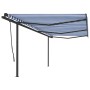 Tenda da Sole Retrattile Manuale con Pali 6x3,5 m Blu e Bianca