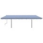 Tenda da Sole Retrattile Manuale con Pali 6x3,5 m Blu e Bianca