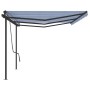 Tenda da Sole Retrattile Manuale con Pali 6x3,5 m Blu e Bianca