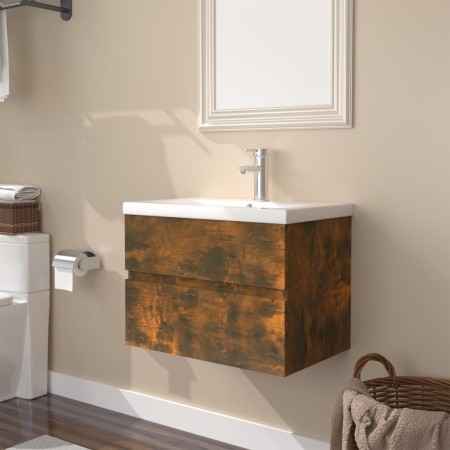 Mobile Bagno con Lavabo Integrato Rovere Fumo Legno Multistrato