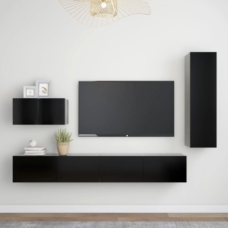 Set di Mobili Porta TV 4 pz Nero in Legno Multistrato