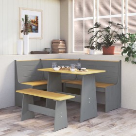 Set da Pranzo 3 pz Marrone Miele e Grigio in Legno di Pino