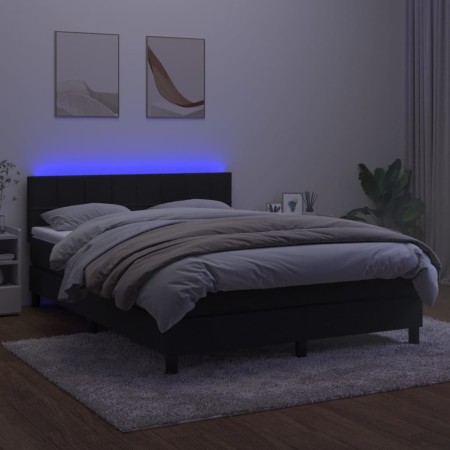 Letto a Molle con Materasso e LED Nero 140x190 cm in Velluto