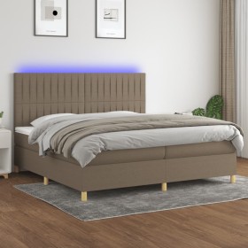 Letto a Molle Materasso e LED tortora 200x200cm in Tessuto