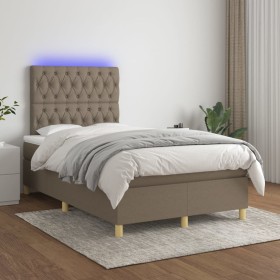 Letto a Molle con Materasso e LED Tortora 120x200cm in Tessuto